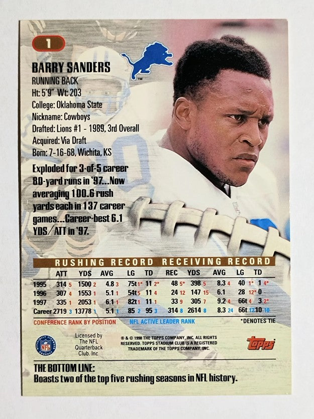 1998 Stadium Club #1 Barry Sanders