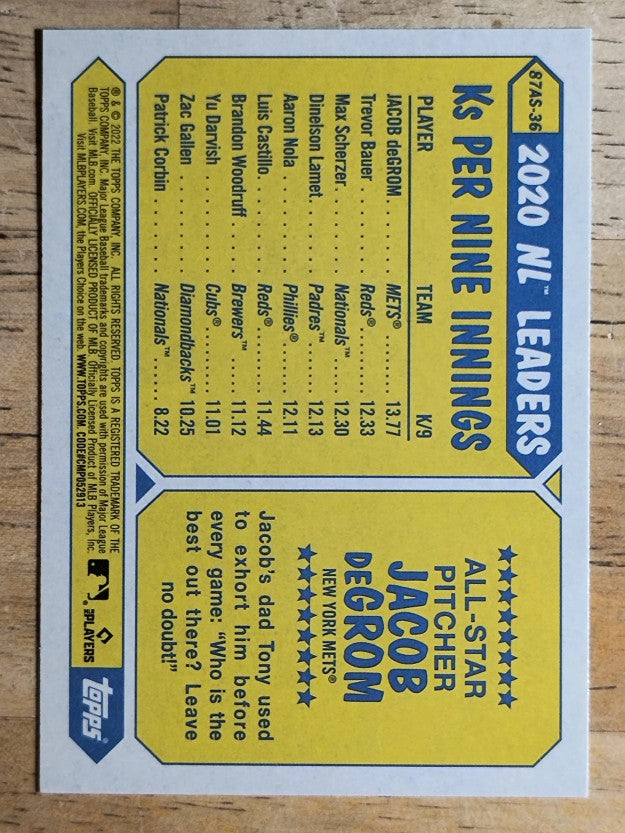 2022 Topps '87 Topps All-Star #87AS36 Jacob deGrom