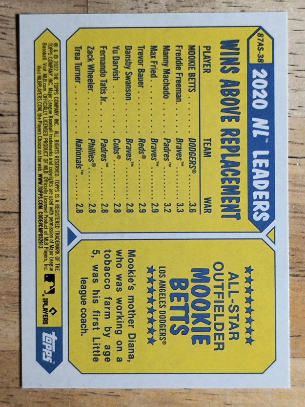 2022 Topps '87 Topps All-Star #87AS38 Mookie Betts
