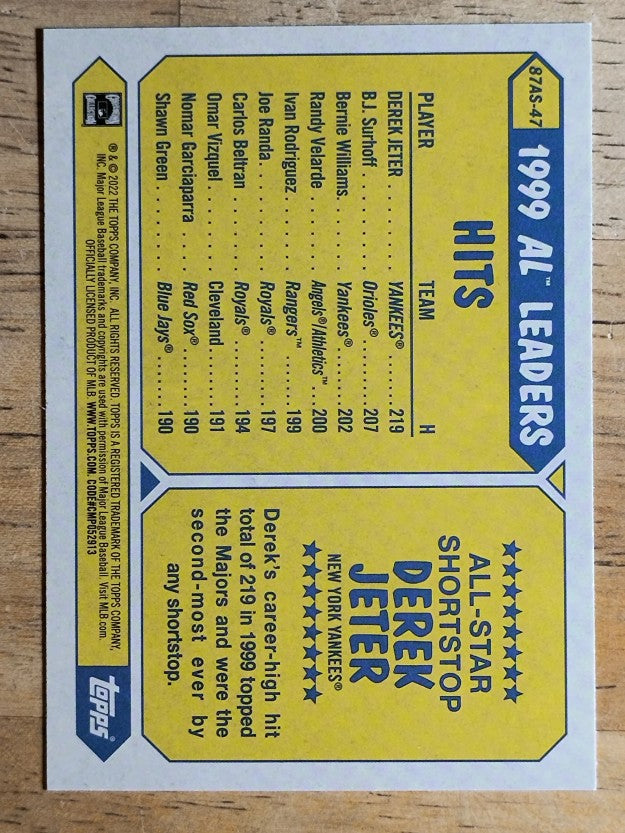 2022 Topps '87 Topps All-Star #87AS47 Derek Jeter