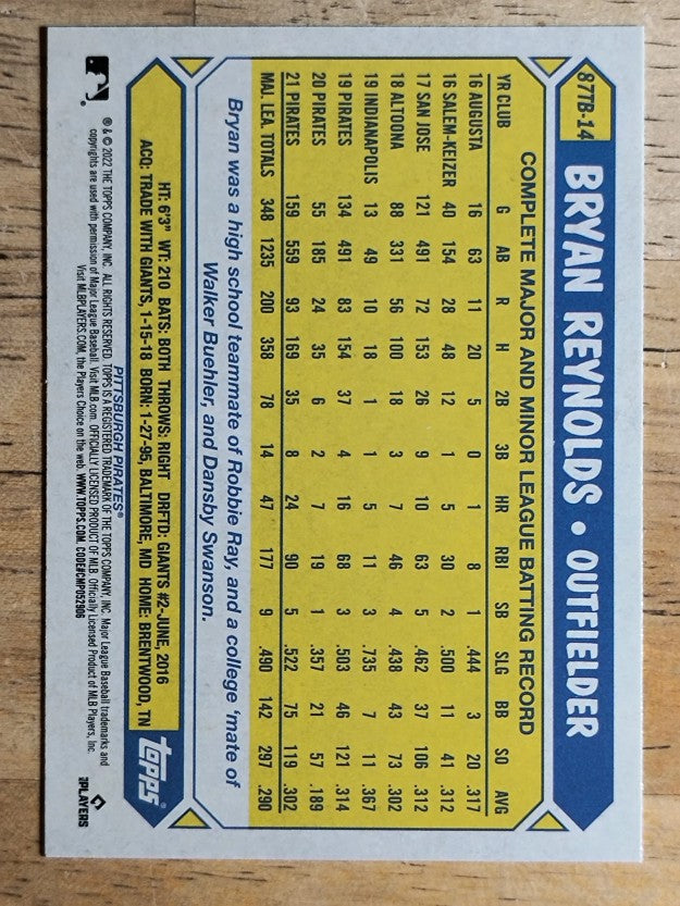 2022 Topps '87 Topps Series 2 #87TB14 Bryan Reynolds