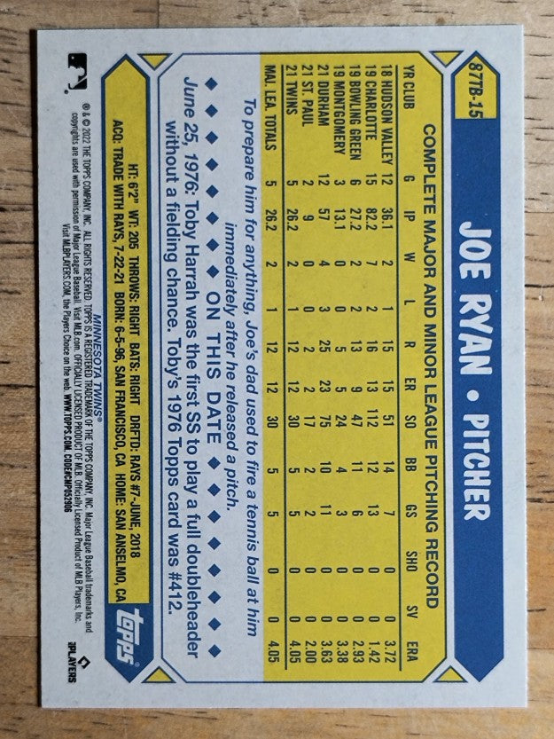 2022 Topps '87 Topps Series 2 #87TB15 Joe Ryan