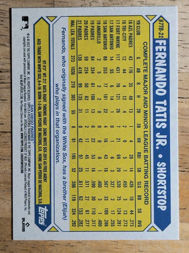 2022 Topps '87 Topps Series 2 #87TB21 Fernando Tatis Jr.
