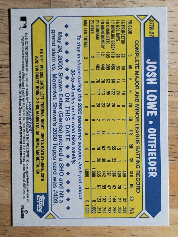2022 Topps '87 Topps Series 2 #87TB27 Josh Lowe