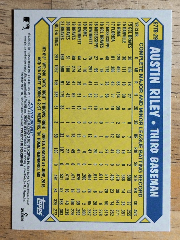 2022 Topps '87 Topps Series 2 #87TB29 Austin Riley