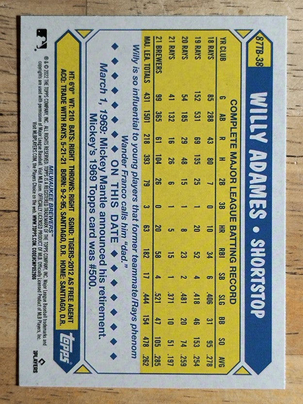 2022 Topps '87 Topps Series 2 #87TB38 Willy Adames