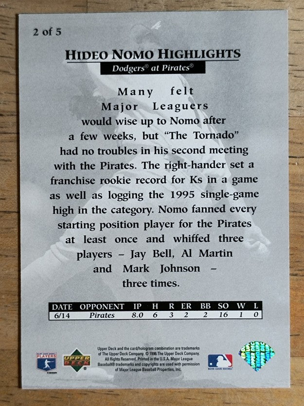 1996 Upper Deck Nomo Highlights #2 Hideo Nomo