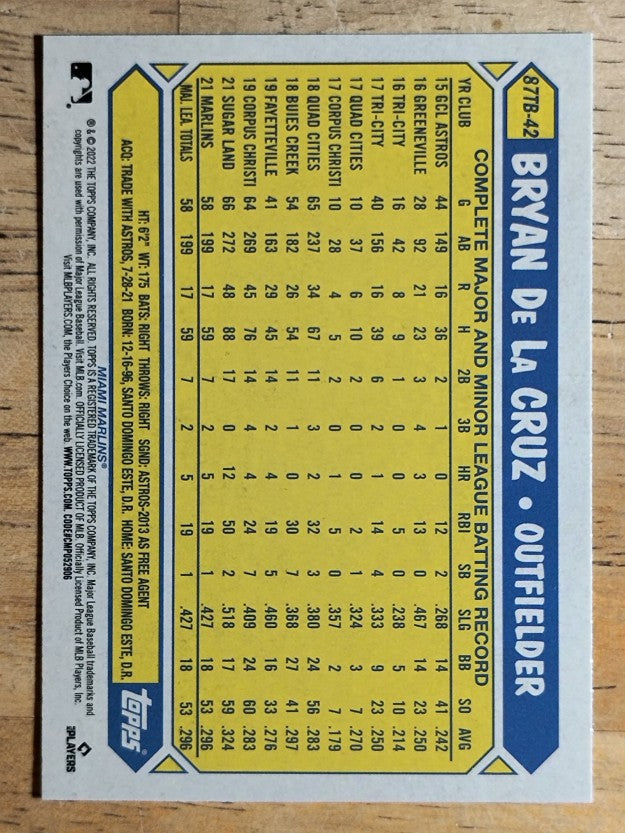 2022 Topps '87 Topps Series 2 #87TB42 Bryan De La Cruz