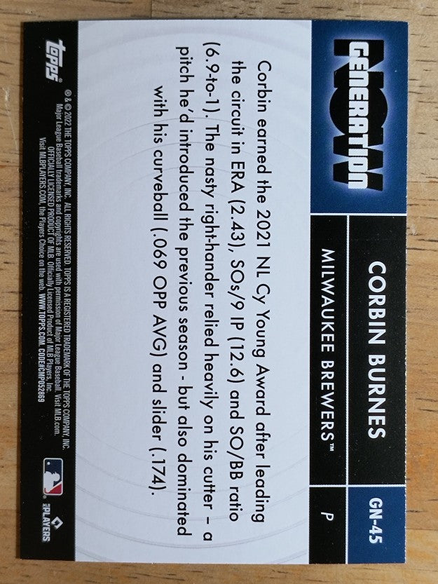 2022 Topps Generation Now #GN45 Corbin Burnes