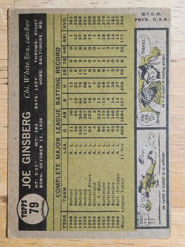 1961 Topps #79 Joe Ginsberg (VG)