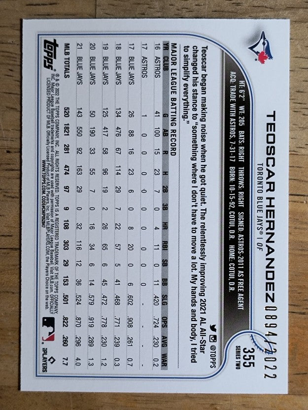 2022 Topps Gold #355 Teoscar Hernandez