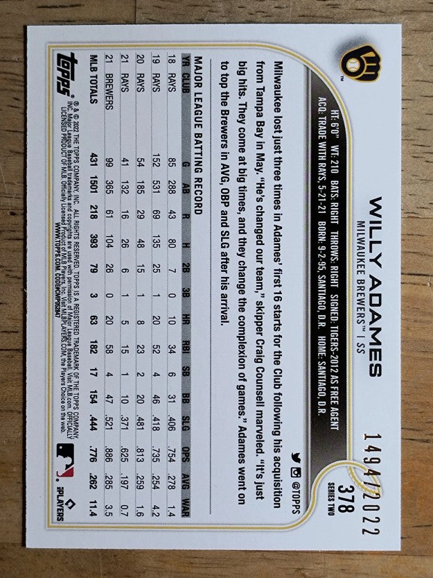 2022 Topps Gold #378 Willy Adames
