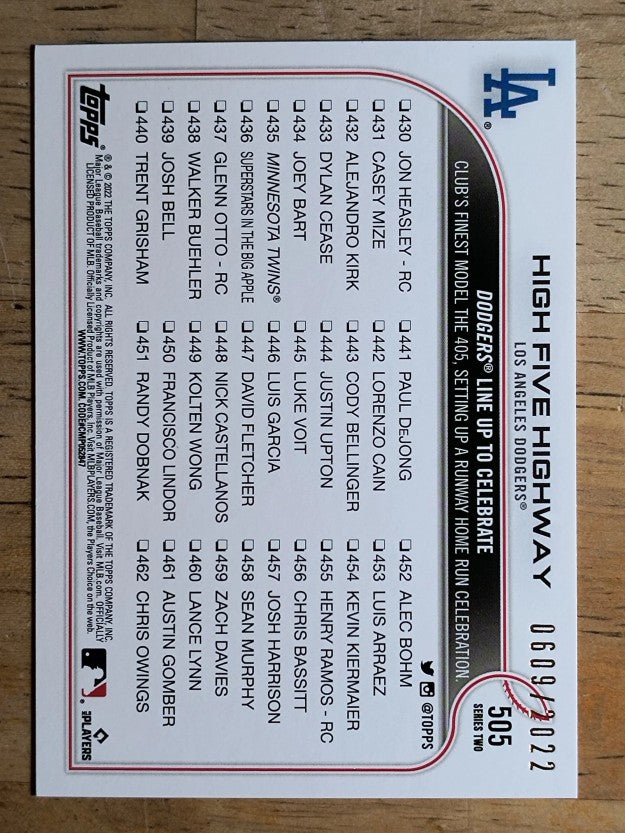 2022 Topps Gold #505 High Five Highway/Gavin Lux/Mookie Betts