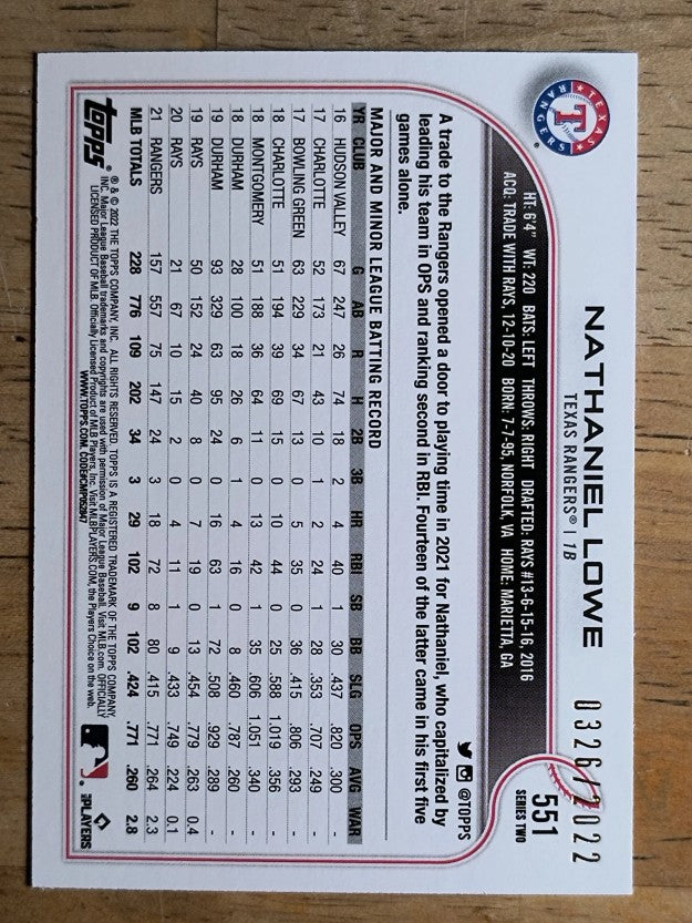 2022 Topps Gold #551 Nathaniel Lowe