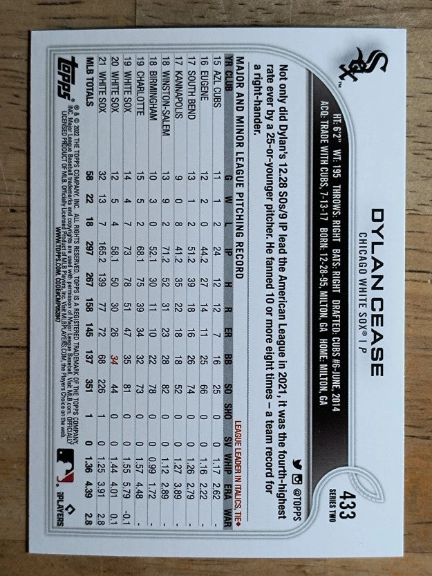 2022 Topps Gold Foil #433 Dylan Cease