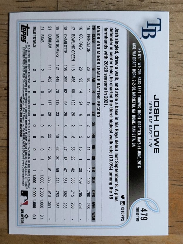 2022 Topps Gold Foil #479 Josh Lowe
