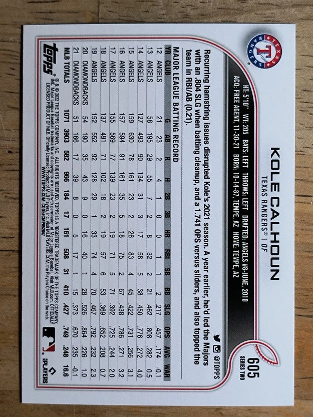 2022 Topps Gold Foil #605 Kole Calhoun