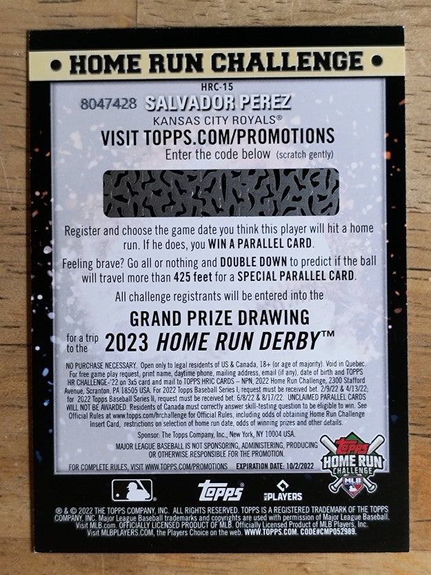 2022 Topps Home Run Challenge Code Cards Series 2 #HRC15 Salvador Perez