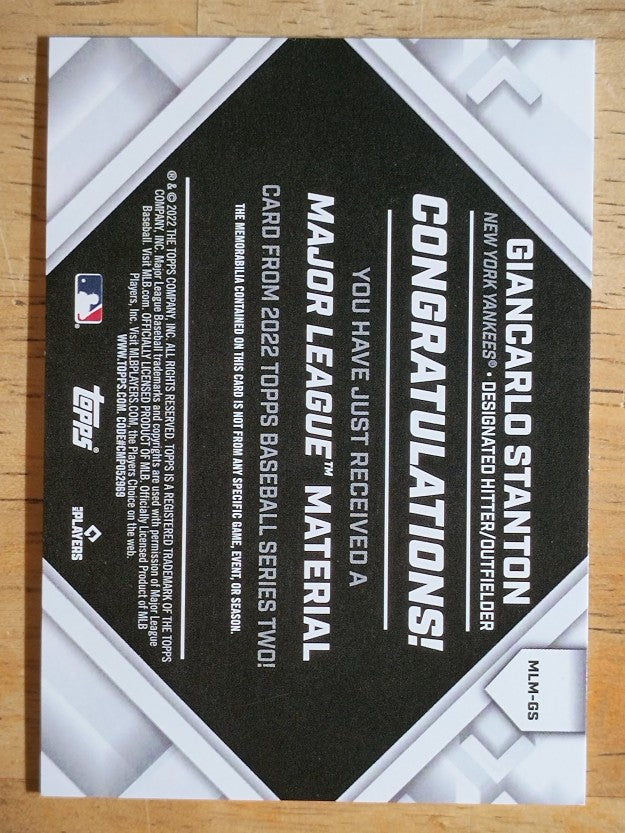 2022 Topps Major League Materials #MLMGS Giancarlo Stanton S2