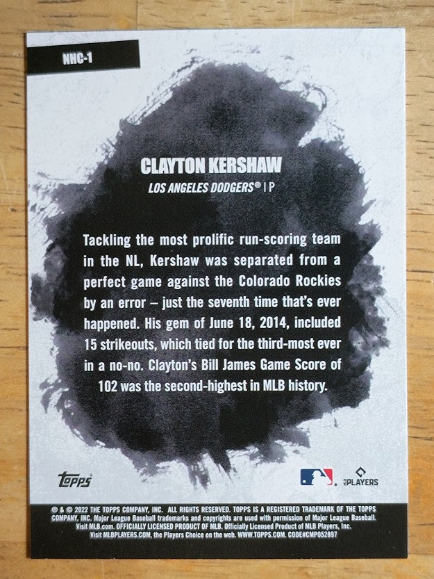 2022 Topps No-Hit Club #NHC1 Clayton Kershaw