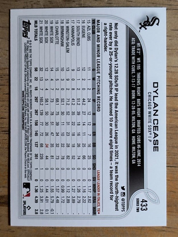 2022 Topps Rainbow Foil #433 Dylan Cease