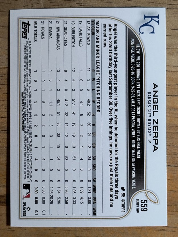 2022 Topps Rainbow Foil #559 Angel Zerpa