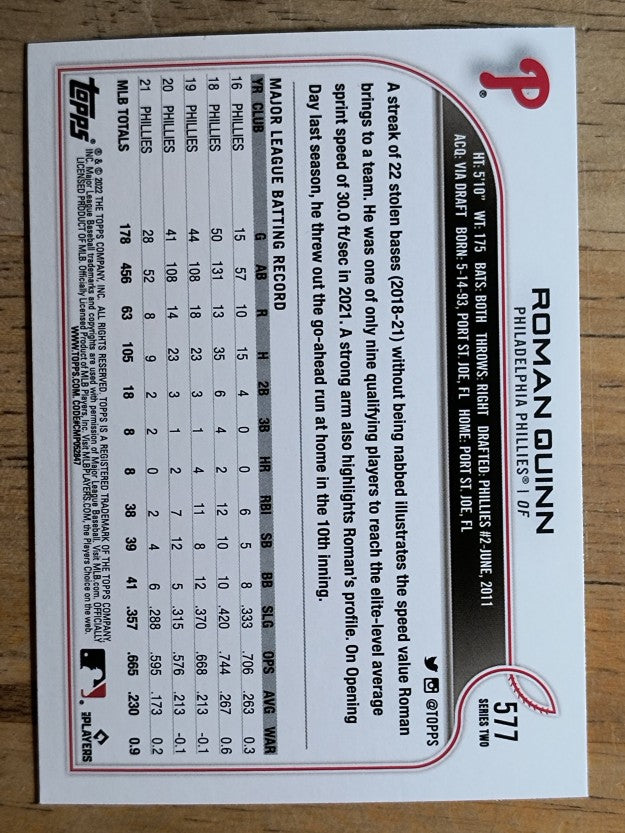 2022 Topps Rainbow Foil #577 Roman Quinn