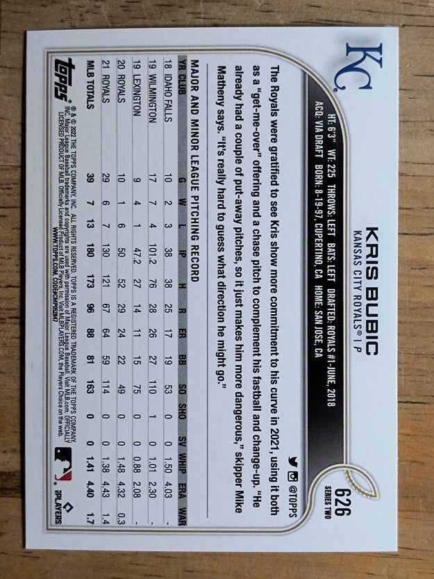 2022 Topps Rainbow Foil #626 Kris Bubic