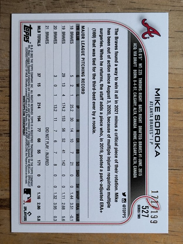 2022 Topps Red Foilboard #527 Mike Soroka
