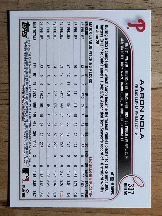 2022 Topps #337 Aaron Nola