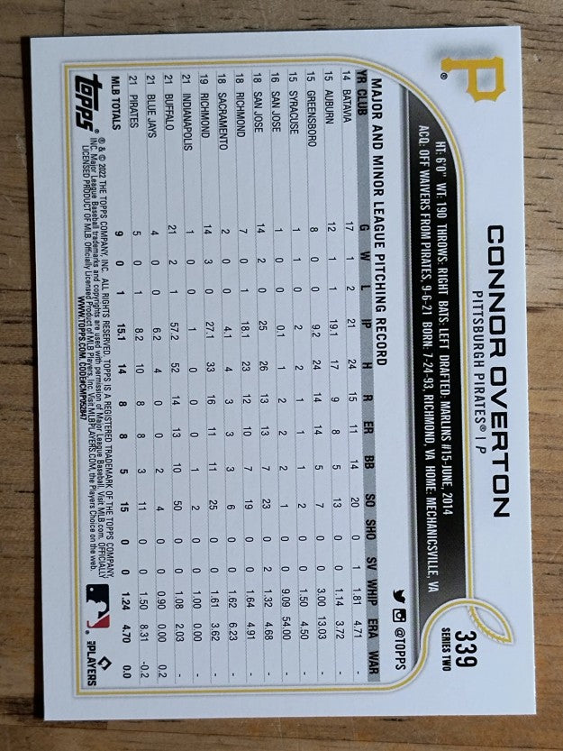 2022 Topps #339 Connor Overton RC
