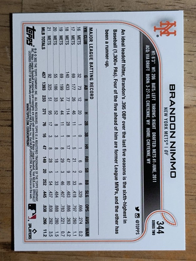 2022 Topps #344 Brandon Nimmo