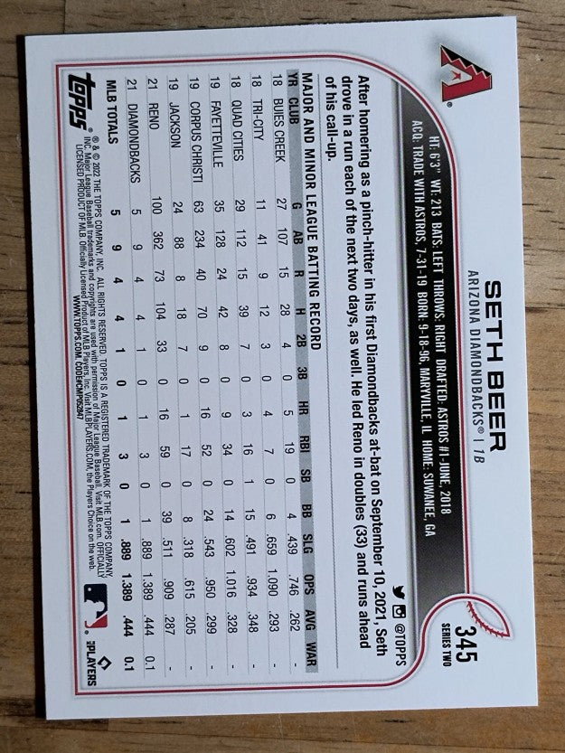 2022 Topps #345 Seth Beer RC