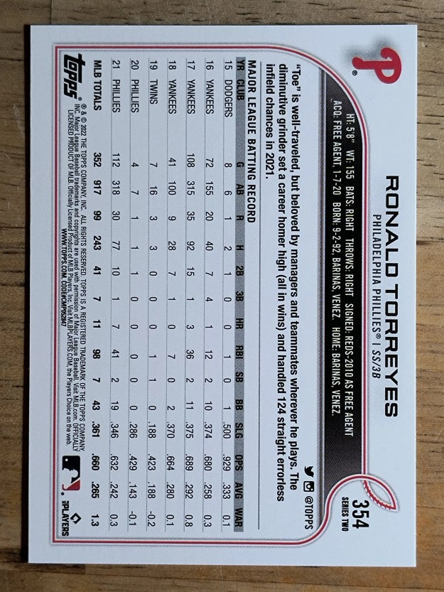 2022 Topps #354 Ronald Torreyes
