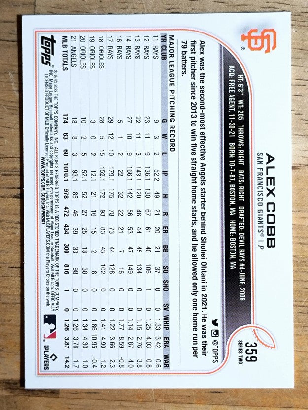 2022 Topps #359 Alex Cobb