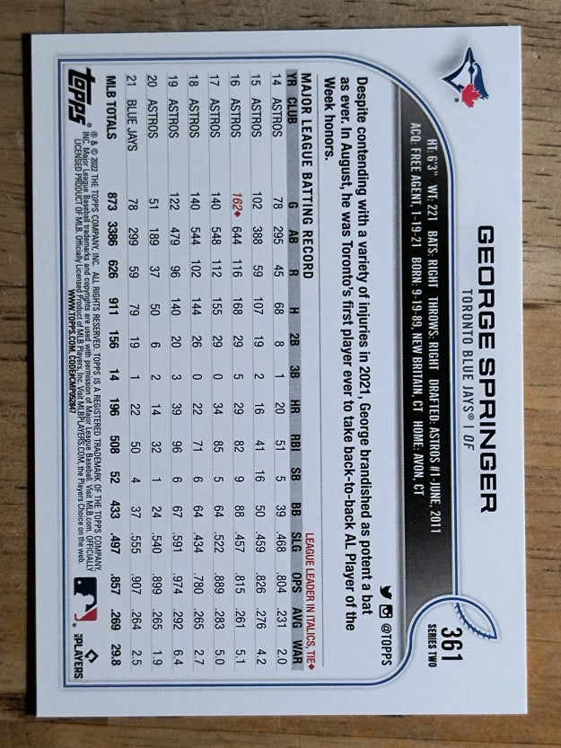 2022 Topps #361 George Springer