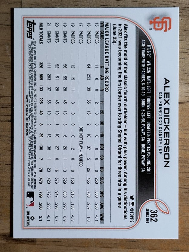 2022 Topps #362 Alex Dickerson