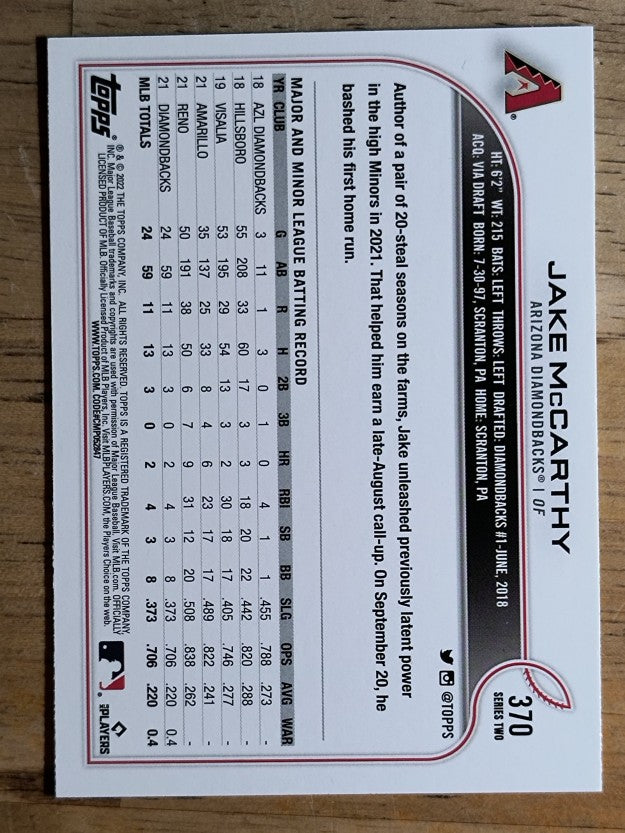 2022 Topps #370 Jake McCarthy RC