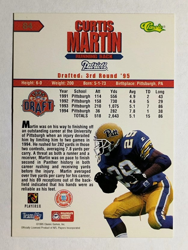 1995 Classic NFL Rookies #84 Curtis Martin