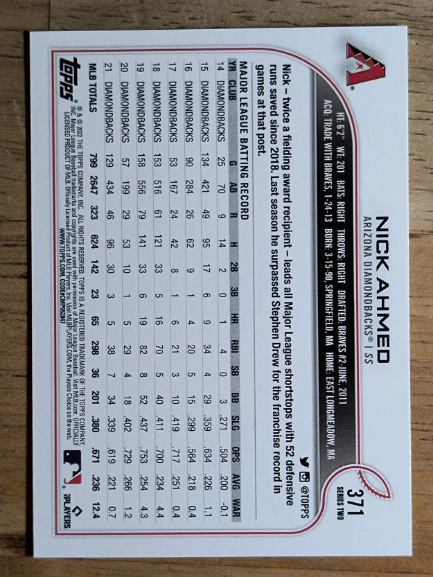 2022 Topps #371 Nick Ahmed