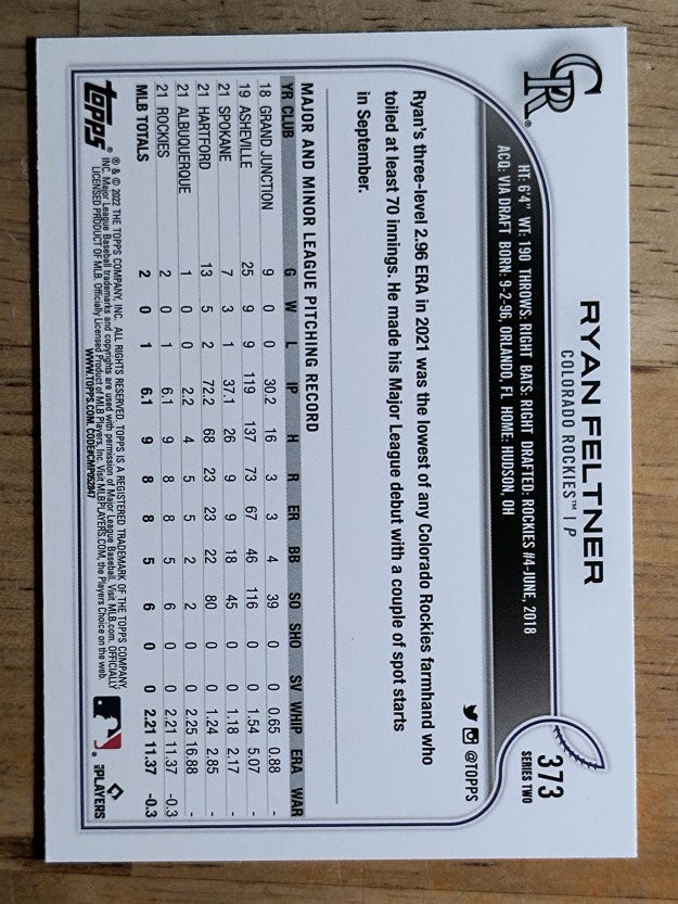 2022 Topps #373 Ryan Feltner RC