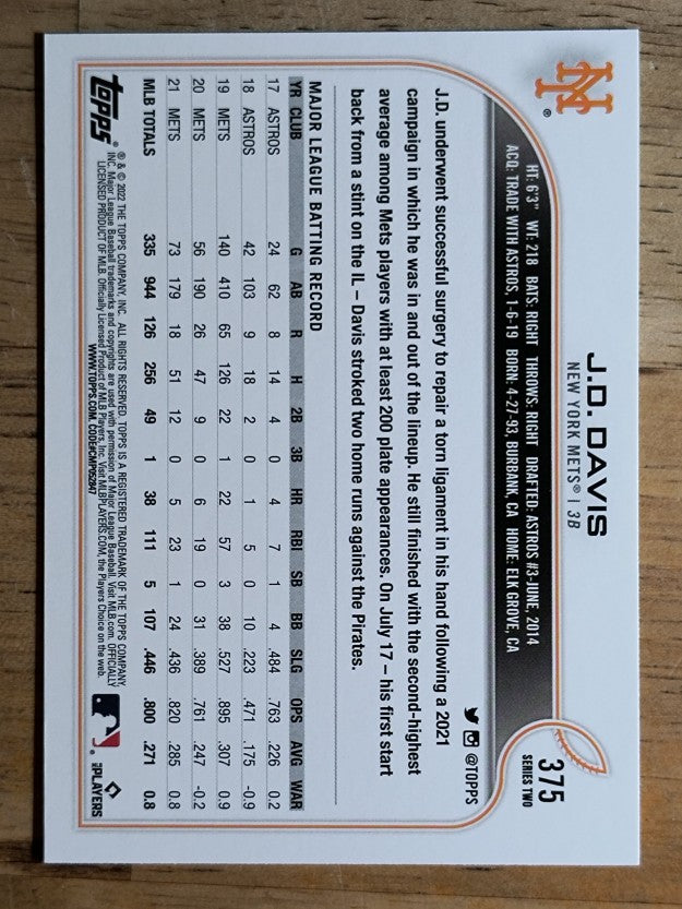 2022 Topps #375 J.D. Davis