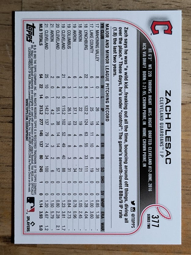2022 Topps #377 Zach Plesac