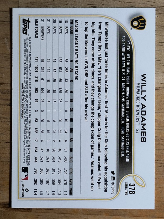 2022 Topps #378 Willy Adames