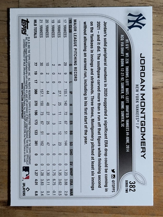 2022 Topps #382 Jordan Montgomery