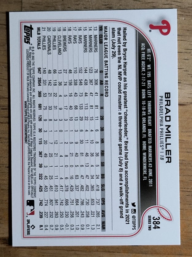 2022 Topps #384 Brad Miller