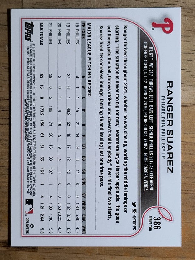 2022 Topps #386 Ranger Suarez