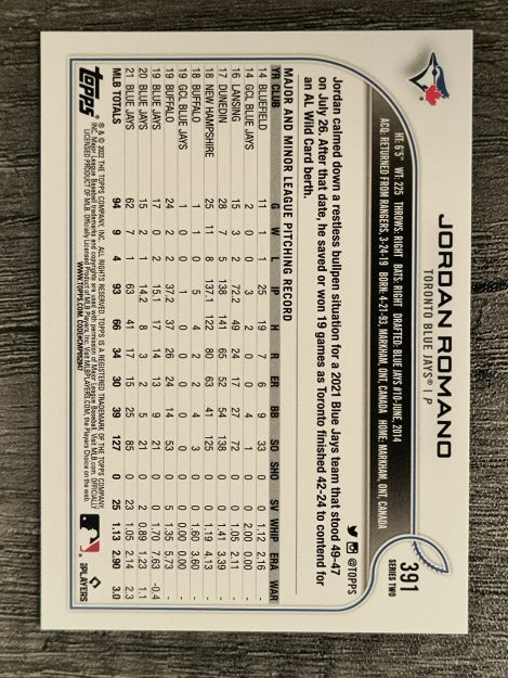 2022 Topps #391 Jordan Romano