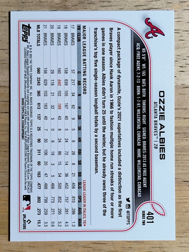 2022 Topps #401 Ozzie Albies