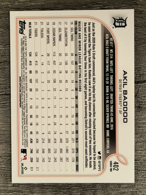 2022 Topps #402 Akil Baddoo